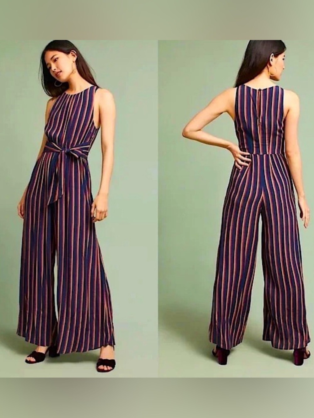 Plenty by Tracy Reese Striped Wide Leg Tie Waist Jumpsuit XS